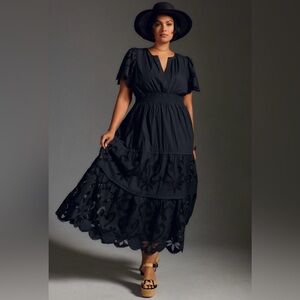 Anthropologie The Somerset Maxi Dress Cutwork Editon in Black Cotton